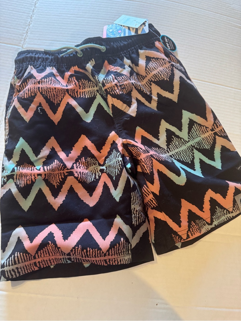 Maui and Sons Black Swim Shorts with Neon Pink and Mint Accents
